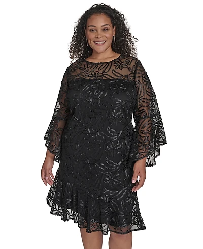 Jessica Howard Plus Textured Boat Neck A-Line Dress