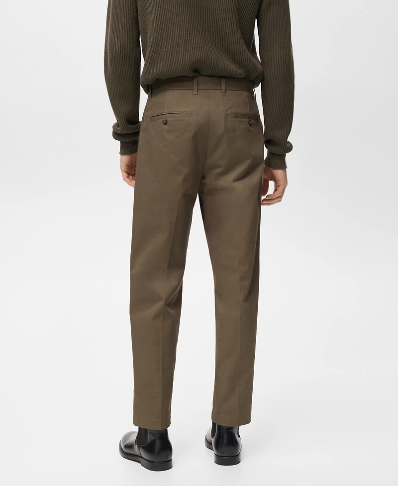 Mango Men's Regular Fit Pleated Cotton Pants