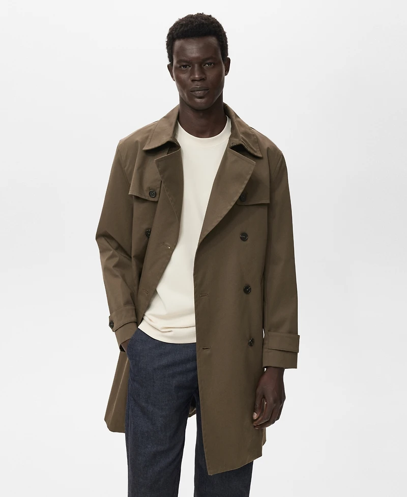 Mango Men's Water-Repellent Belted Trench Coat