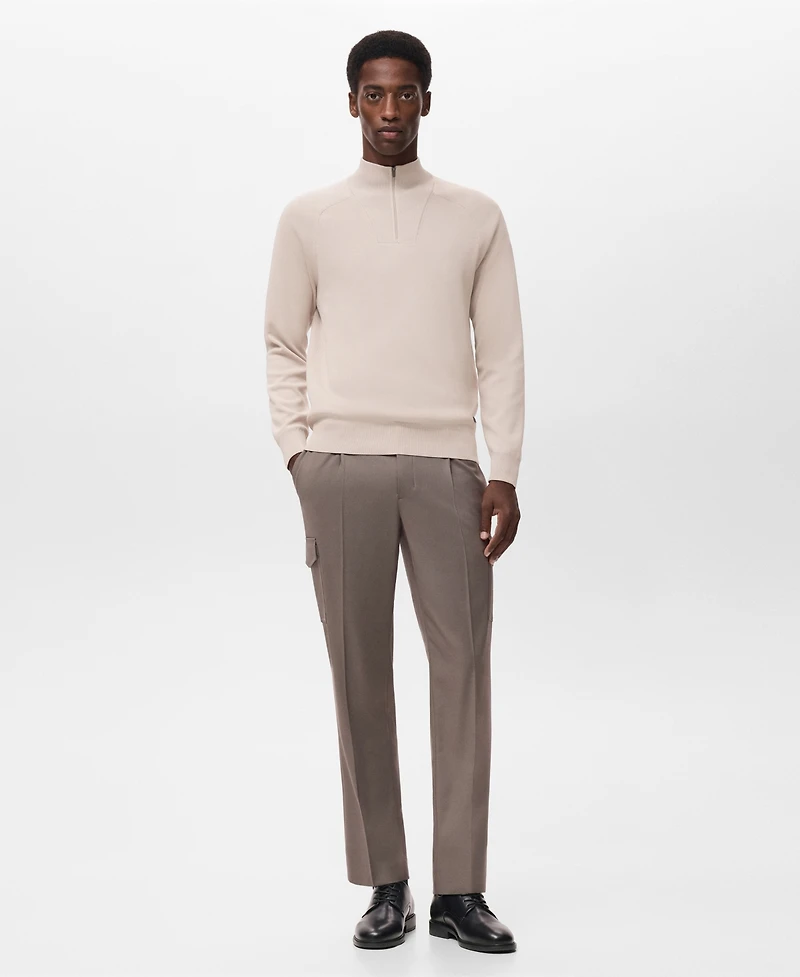 Mango Men's Breathable Zip-Neck Sweater
