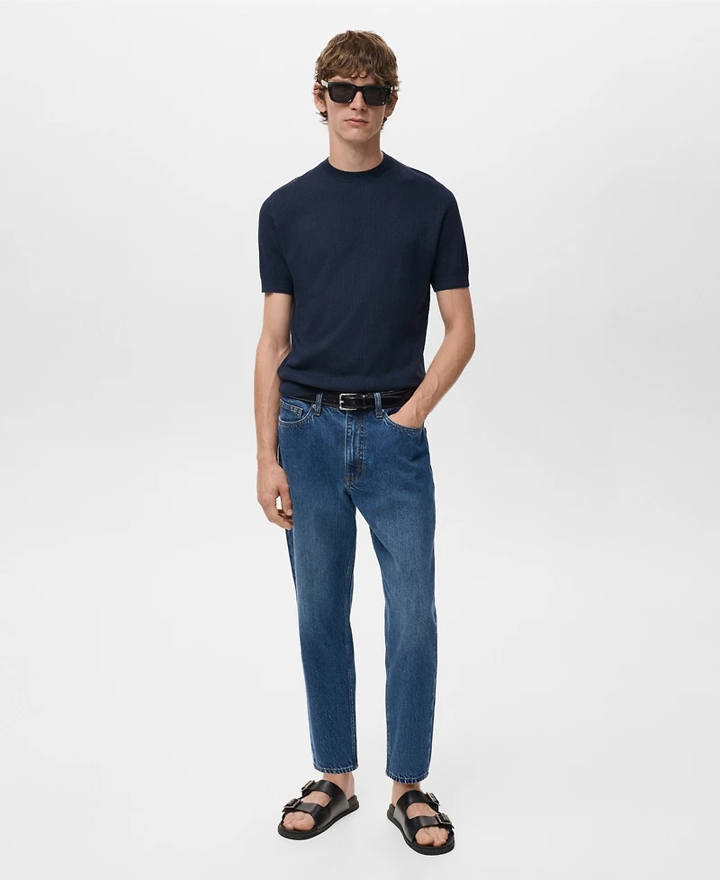 Mango Men's Ribbed Knit T-Shirt