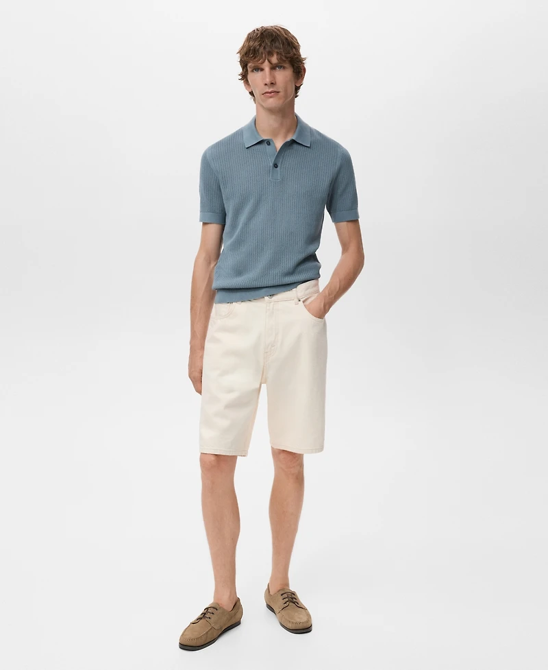Mango Men's Openwork Knitted Cotton Polo Shirt