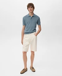 Mango Men's Openwork Knitted Cotton Polo Shirt