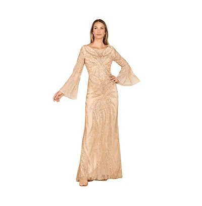 Lara Women's High Neck Beaded Dress with Bell Sleeves