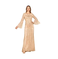 Lara Women's High Neck Beaded Dress with Bell Sleeves