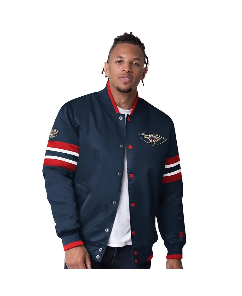 Starter Men's Navy New Orleans Pelicans Scout Varsity Satin Full-Snap Jacket