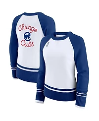 Wear by Erin Andrews Women's White Chicago Cubs Color Block Raglan Sweater