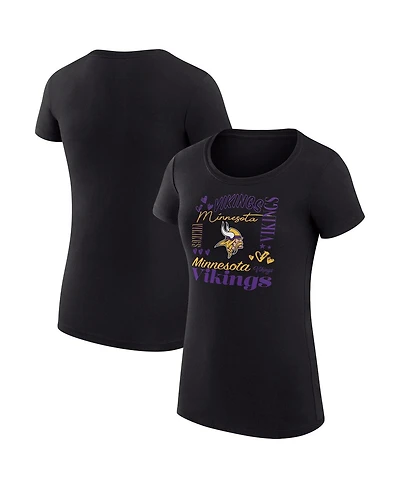 G-iii 4Her by Carl Banks Women's Black Minnesota Vikings Super-Slim Fit Lightweight Collage Team T-Shirt