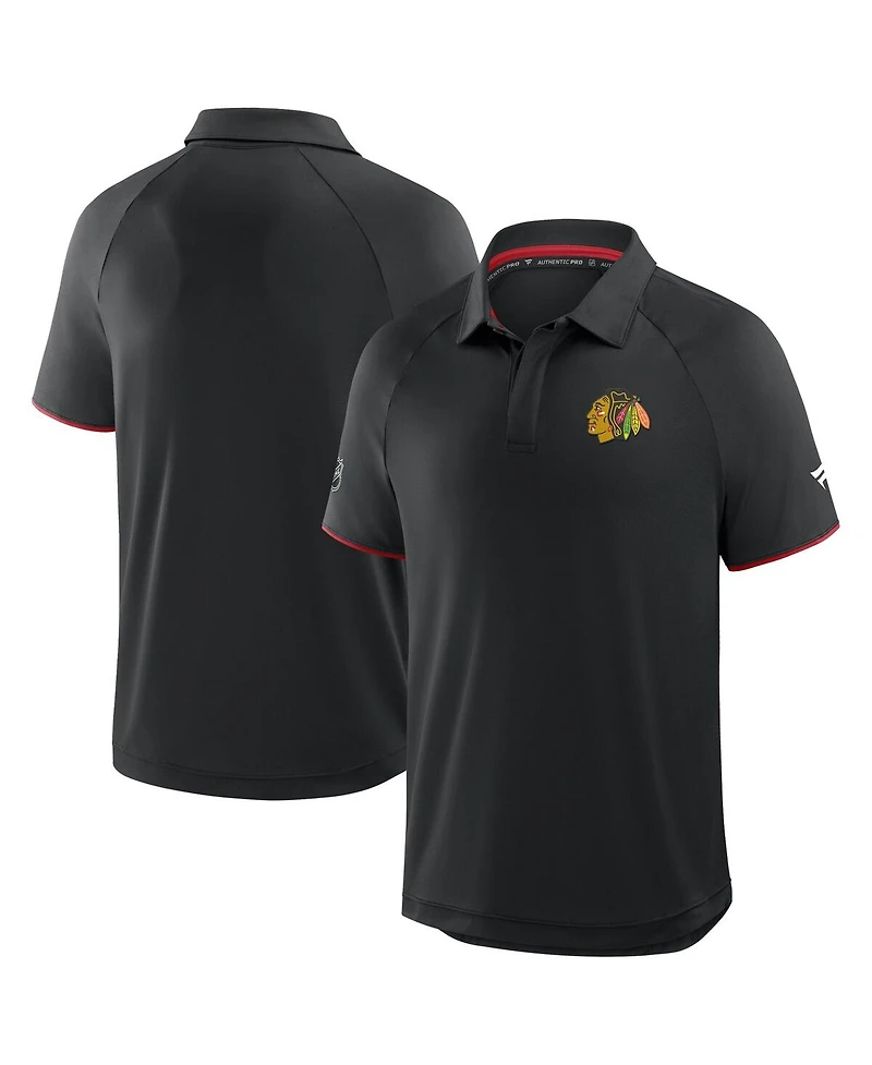 Fanatics Men's Black Chicago Blackhawks Authentic Pro Rink Raglan Polo Shirt