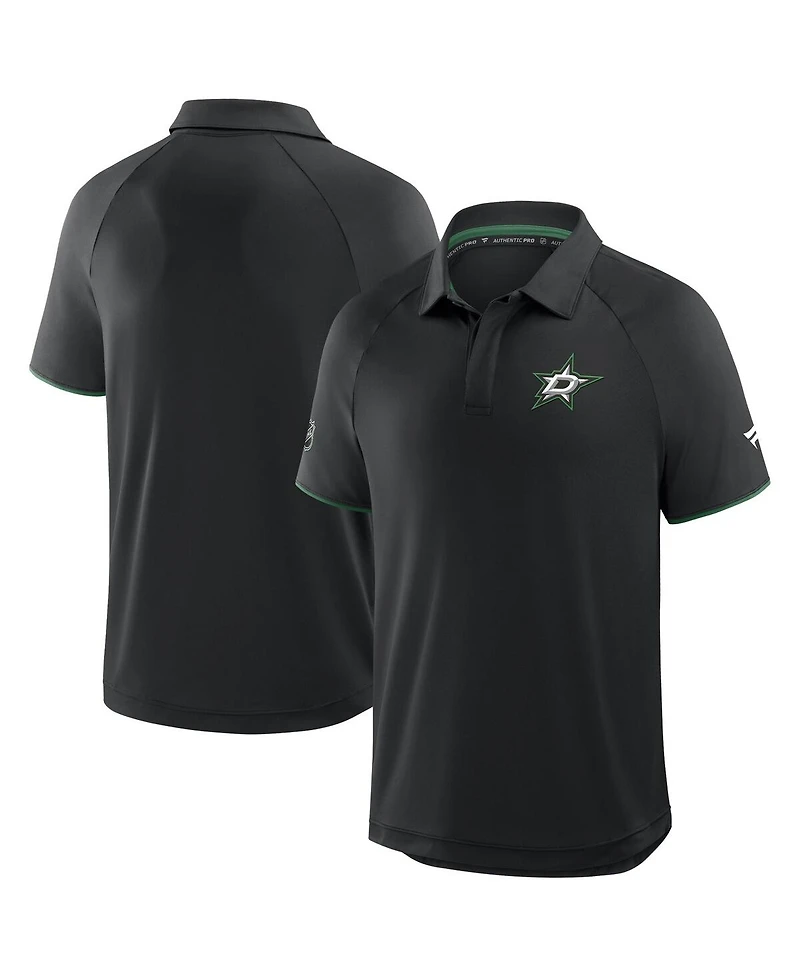 Fanatics Men's Black Dallas Stars Authentic Pro Rink Raglan Polo Shirt