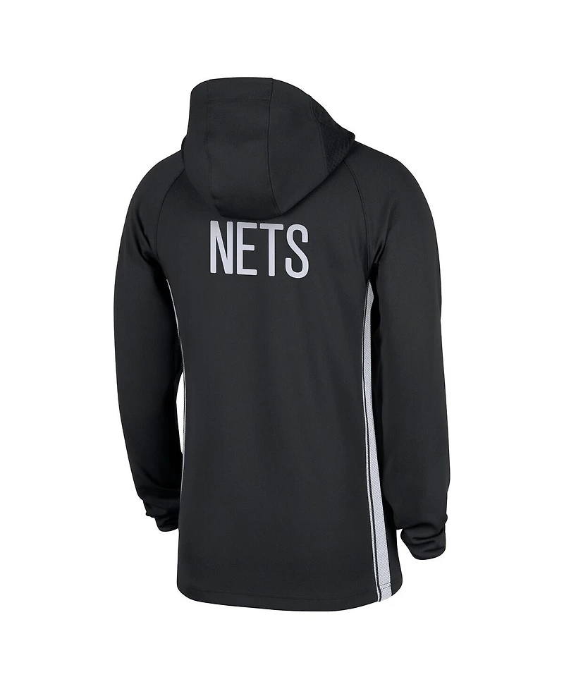 Nike Men's Black Brooklyn Nets Authentic On Court Zone Quarter-Zip Dri-fit Hoodie Jacket