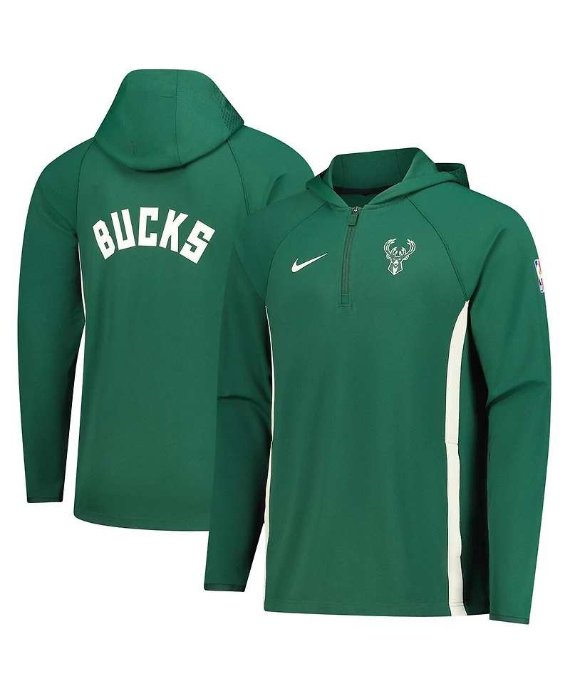 Nike Men's Hunter Green Milwaukee Bucks Authentic On Court Zone Quarter-Zip Dri-fit Hoodie Jacket