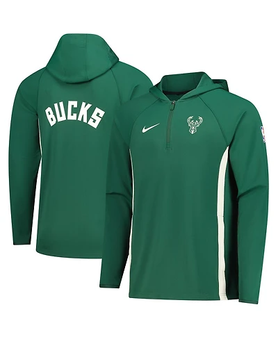 Nike Men's Hunter Green Milwaukee Bucks Authentic On Court Zone Quarter-Zip Dri-fit Hoodie Jacket