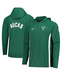 Nike Men's Hunter Green Milwaukee Bucks Authentic On Court Zone Quarter-Zip Dri-fit Hoodie Jacket