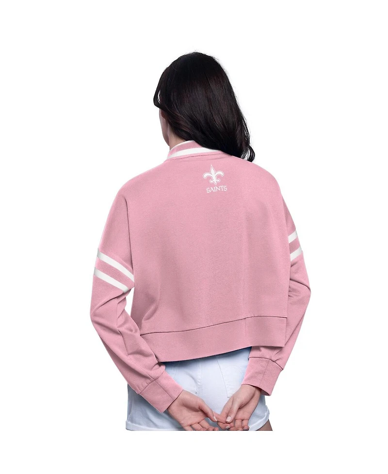 Starter Women's Pink New Orleans Saints Power Play Cropped Pullover Sweatshirt
