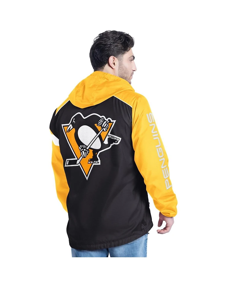 G-iii Sports by Carl Banks Men's Black/Gold Pittsburgh Penguins Lateral Half-Zip Hoodie Jacket