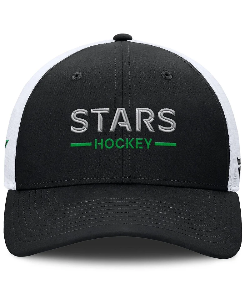 Fanatics Men's Black/White Dallas Stars Authentic Pro Rink Lockup Adjustable Trucker Hat