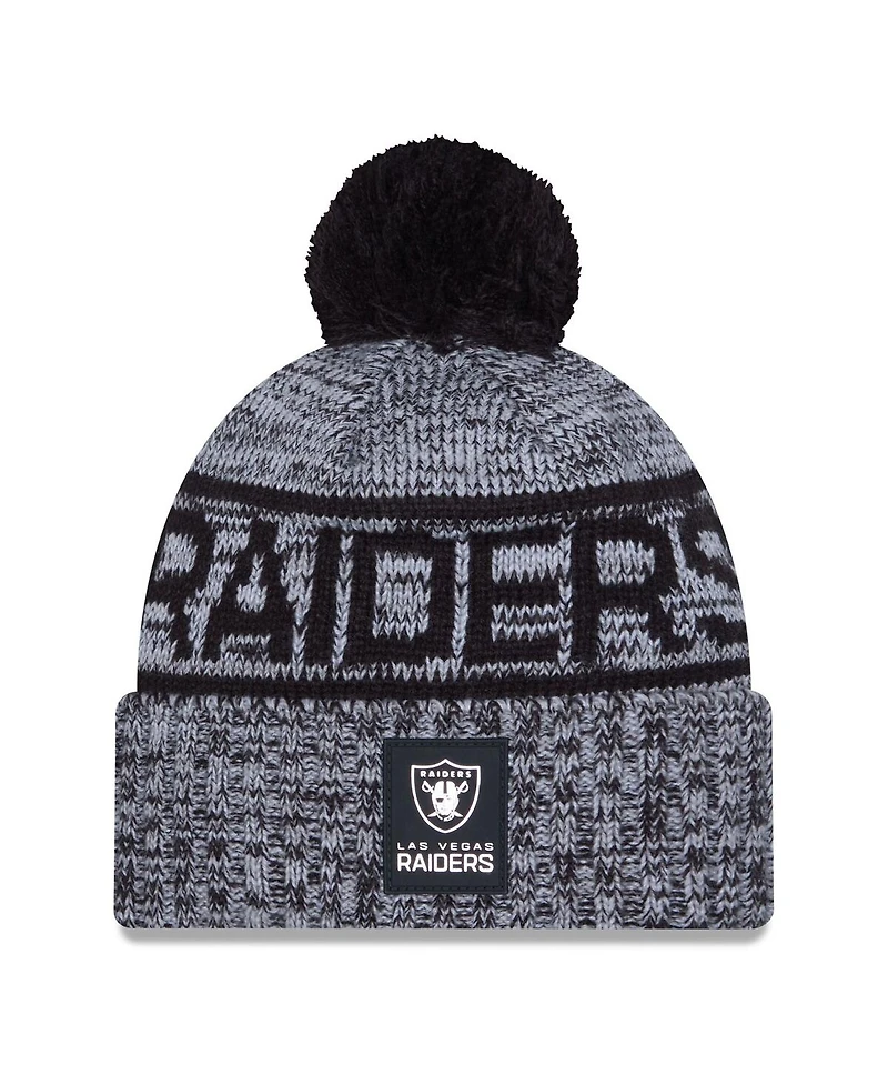 New Era Men's Black Las Vegas Raiders 2025 Sideline Cold Weather Cuffed Pom with Knit Hat