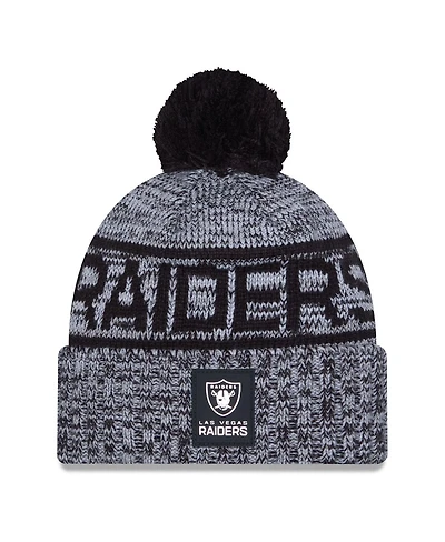 New Era Men's Black Las Vegas Raiders 2025 Sideline Cold Weather Cuffed Pom with Knit Hat