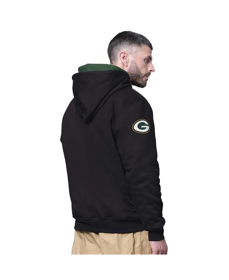 Starter Men's Black Green Bay Packers Big Shot Full-Zip Double Hoodie