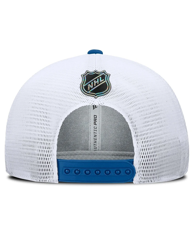 Fanatics Men's Blue/White St. Louis Blues Authentic Pro Rink Lockup Adjustable Trucker Hat