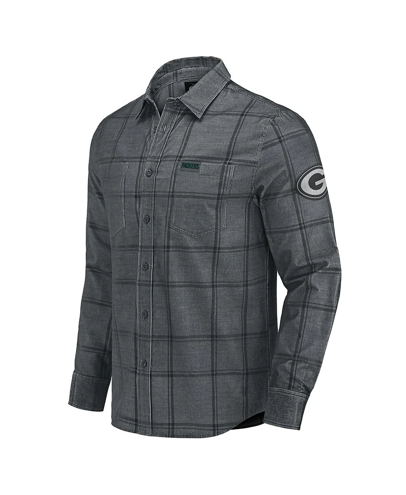 Fanatics Men's Darius Rucker Collection by Gray Green Bay Packers Micro Corduroy Plaid Button Up Shirt