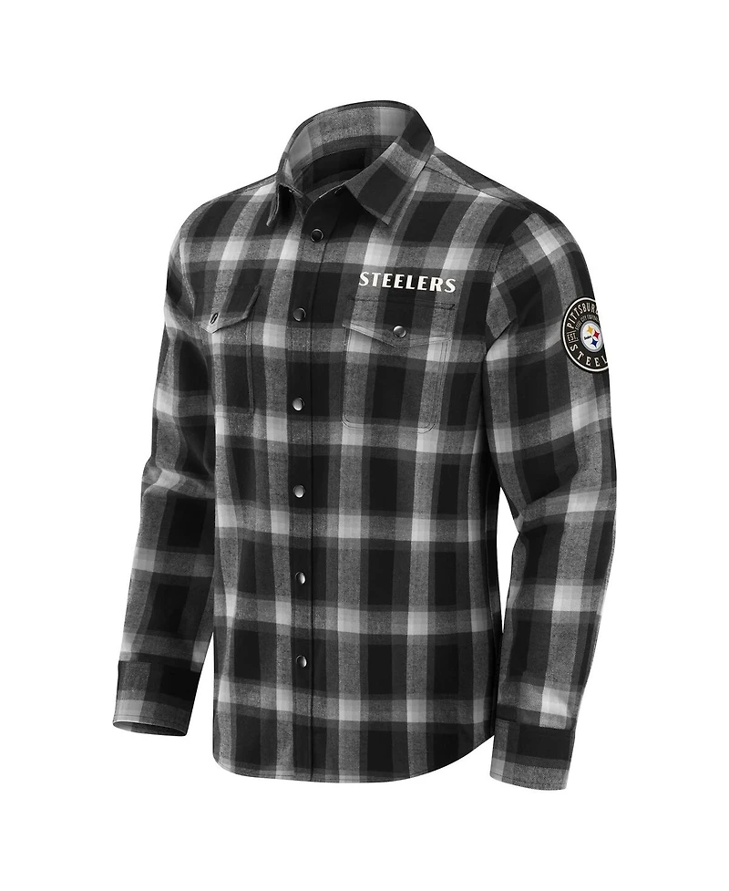 Fanatics Men's Darius Rucker Collection by Black Pittsburgh Steelers Flannel Plaid Full-Snap Shirt