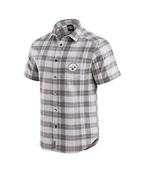 Fanatics Men's Darius Rucker Collection by Gray Pittsburgh Steelers Team Plaid Short Sleeve Full-Snap Shirt