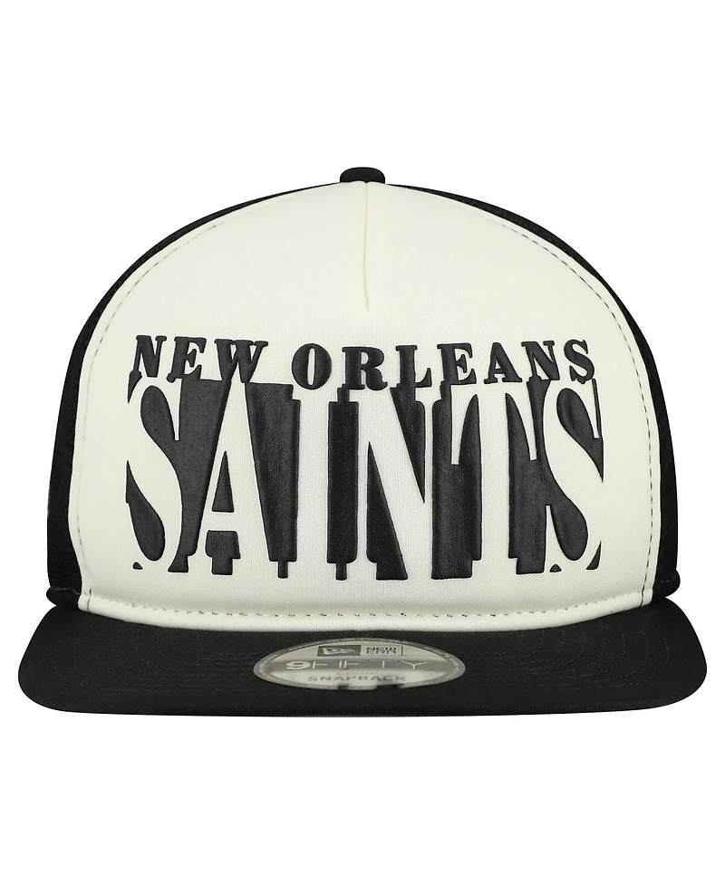 New Era Men's Cream/Black New Orleans Saints Cutout A-Frame 9FIFTY Snapback Hat