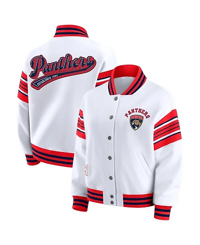 Wear by Erin Andrews Women's White/Red Florida Panthers Full-Snap Fleece Sweatshirt Jacket