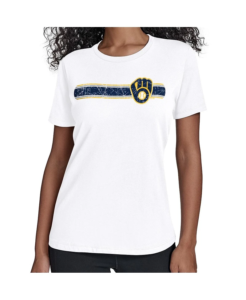 Starter Women's White Milwaukee Brewers Team Stripe T-Shirt