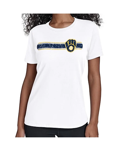 Starter Women's White Milwaukee Brewers Team Stripe T-Shirt