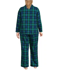Lands' End Plus Flannel 2 Piece Pajama Set - Long Sleeve Shirt and Pants