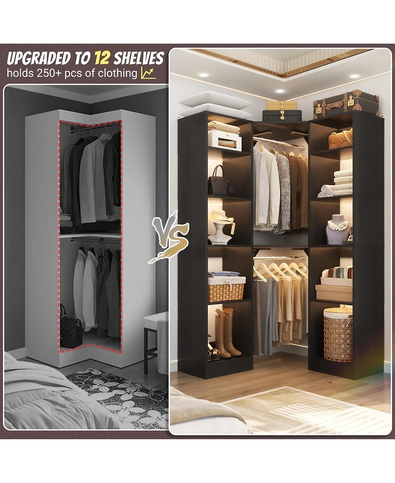 Aheaplus 40'' Large Corner Closet Organizer System with 12 Shelves, 6 Tier Walk-in 2 Hanging Rods