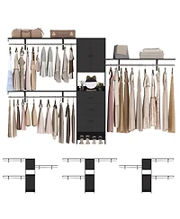 Aheaplus 10FT Closet System with 3 Drawers, 120'' Walk-in Organizer Shelving Towers and Hanging Rods