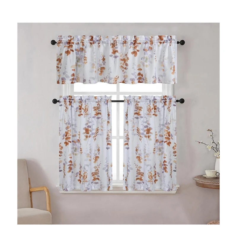 Kate Aurora Watercolor Floral Lillies Complete 3 Piece Rod Pocket Kitchen Curtain Tier & Valance Set - Spice