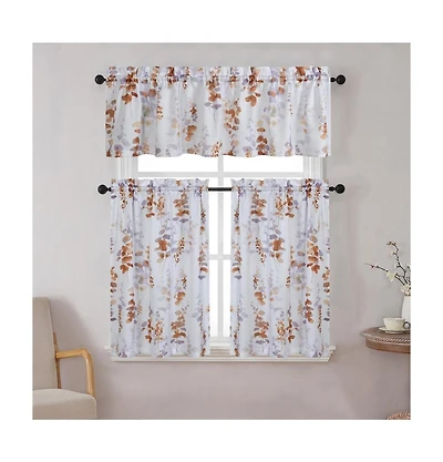 Kate Aurora Watercolor Floral Lillies Complete 3 Piece Rod Pocket Kitchen Curtain Tier & Valance Set - Spice