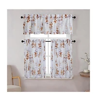 Kate Aurora Watercolor Floral Lillies Complete 3 Piece Rod Pocket Kitchen Curtain Tier & Valance Set - Spice