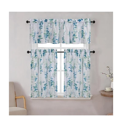 Kate Aurora Watercolor Floral Lillies Complete 3 Piece Rod Pocket Kitchen Curtain Tier & Valance Set - Spice