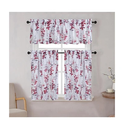 Kate Aurora Watercolor Floral Lillies Complete 3 Piece Rod Pocket Kitchen Curtain Tier & Valance Set - Spice