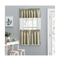Ellis Curtain Lisa Solid Poly Cotton Duck Fabric Tailored Tiers 56"x24" for Living Rooms and Dining Rooms Mist