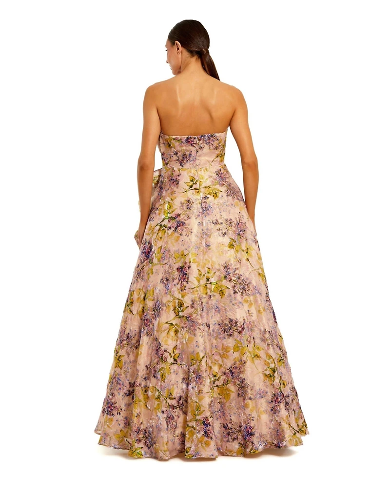 Mac Duggal Women's Strapless Floral Jacquard Formal Evening Gown