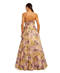 Mac Duggal Women's Strapless Floral Jacquard Formal Evening Gown