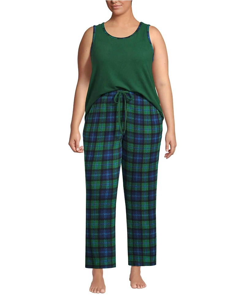 Lands' End Plus Brushed Cozy Waffle Jersey 3 Piece Pajama Set - Tank Top Pant and Robe