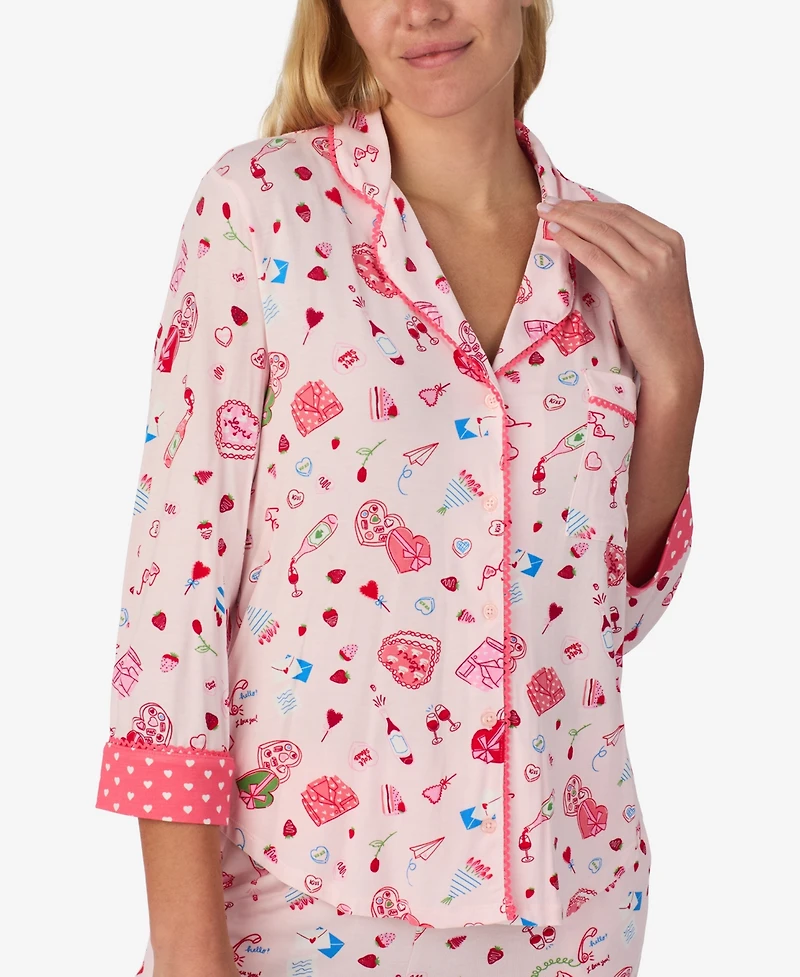 Kate Spade New York Women's 2-Piece Sleepwear 3/4-Sleeve Top and Pajama Pants Set