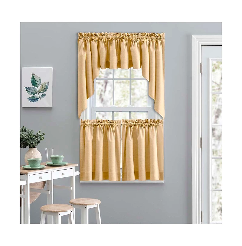 Ellis Curtain Lisa Solid Color Poly Cotton Duck Fabric Tailored Tier 56" x 36" Butter
