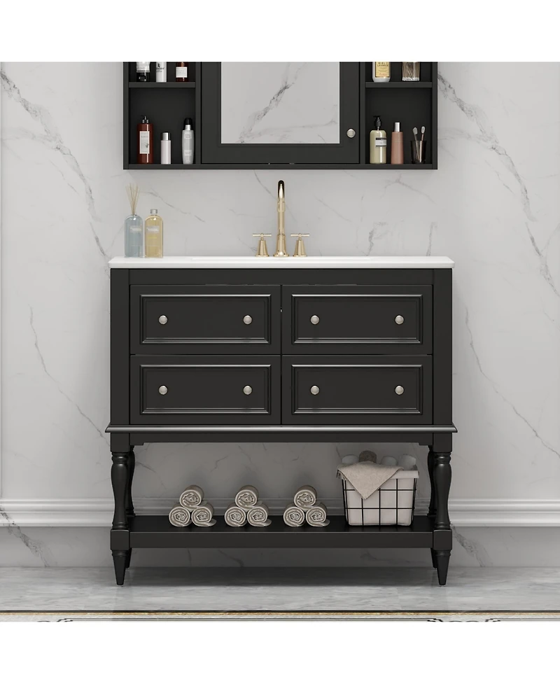 Lovmor 36inch Bathroom Vanity Cabinet with Sink Combo Set Undermount Ceramic Sink Free Standing Vanity Set