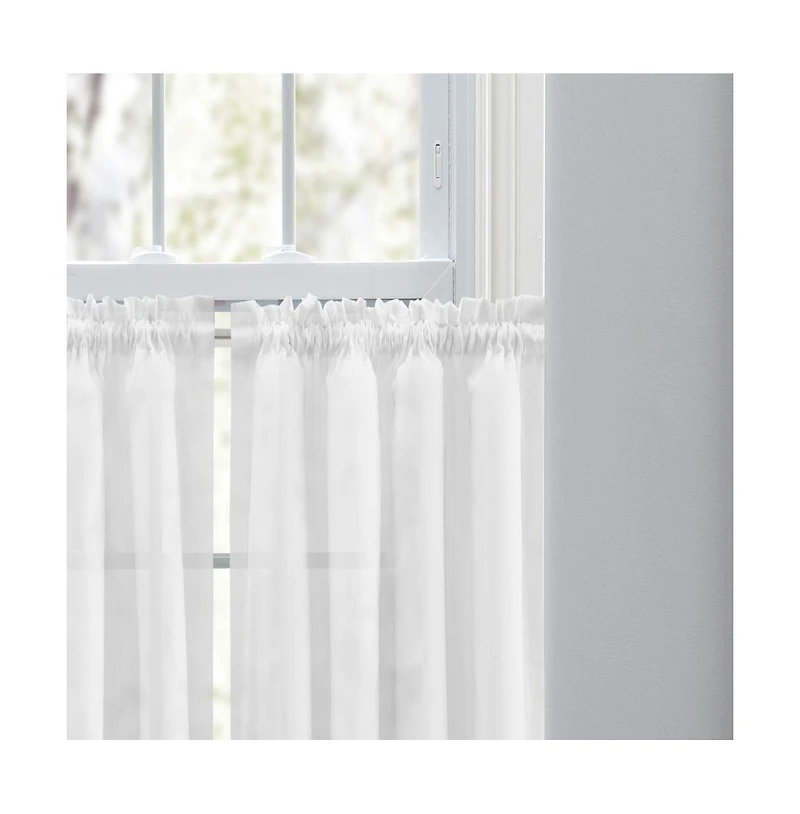 Ellis Curtain Shadow Stripe 1.5" Rod Pocket Tailored Tier Pair for Windows 80" x 30" White