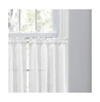 Ellis Curtain Shadow Stripe 1.5" Rod Pocket Tailored Tier Pair for Windows 80" x 30" White