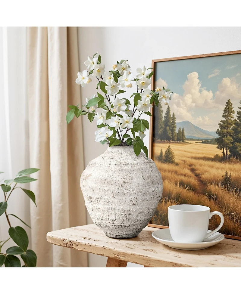 LuxenHome 11.54" Rustic Gray Round Ceramic Vase, Textured Accent for Home Decor